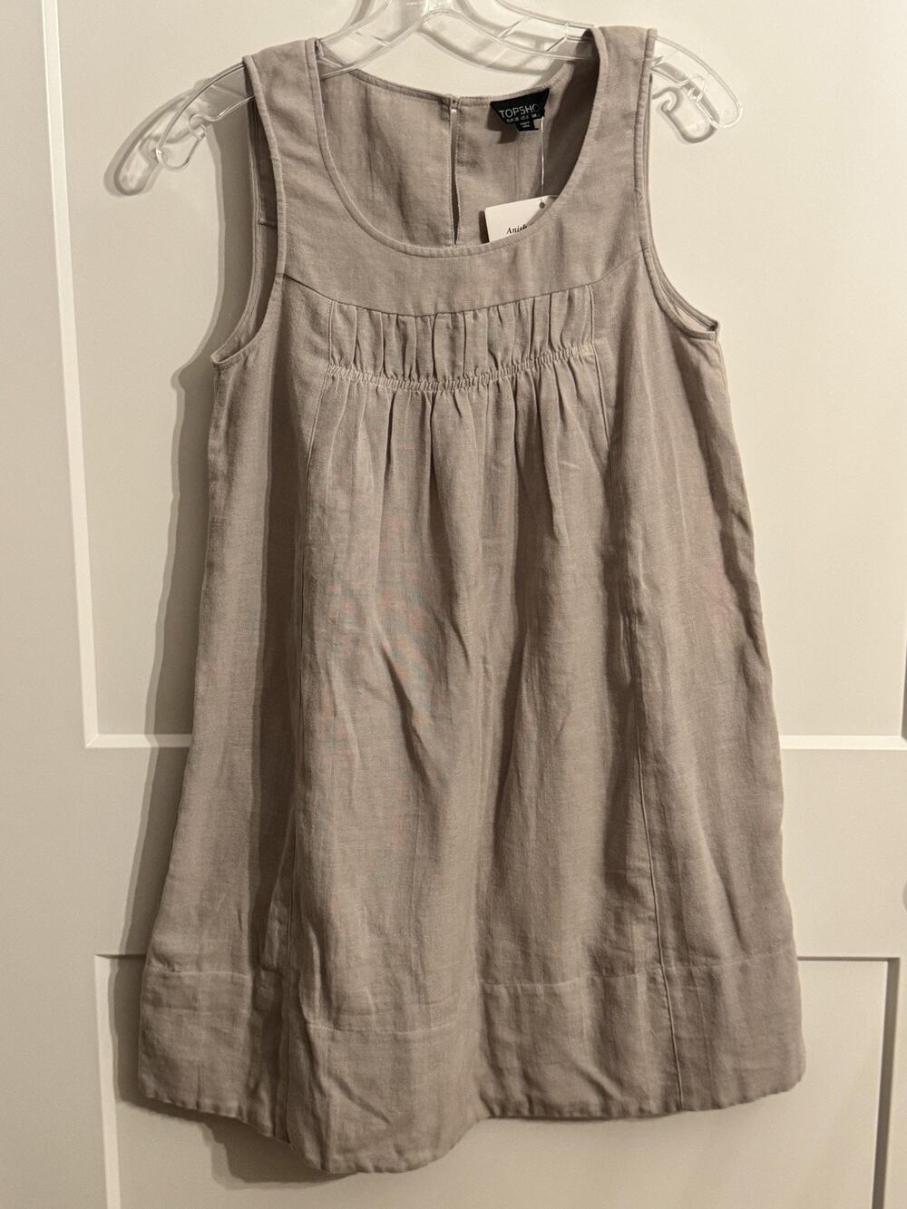 Topshop Dress Womens 6 Beige 100% Cotton Sleeveless Scoop Neck Swing Shift